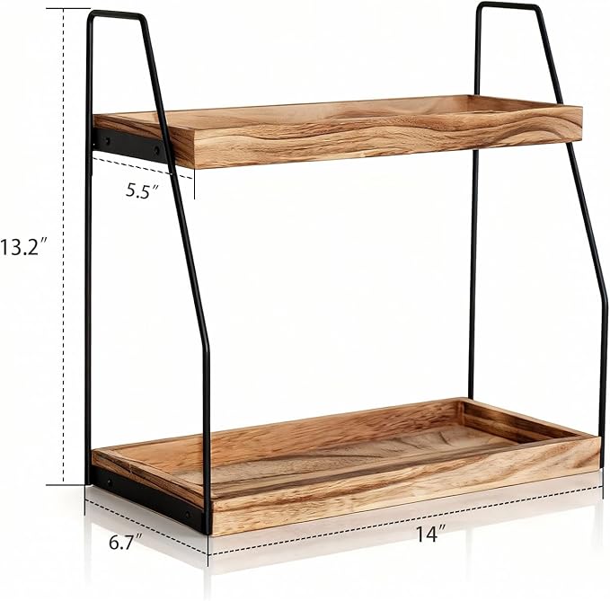 Krismax Bathroom Countertop Organizer, 2 Tier Vanity Organizer and Storage for Cosmetic Skincare Perfume, Wood Storage Shelf for Bathroom Kitchen Coffee Station Tiered Tray