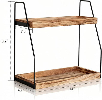 Krismax Bathroom Countertop Organizer, 2 Tier Vanity Organizer and Storage for Cosmetic Skincare Perfume, Wood Storage Shelf for Bathroom Kitchen Coffee Station Tiered Tray