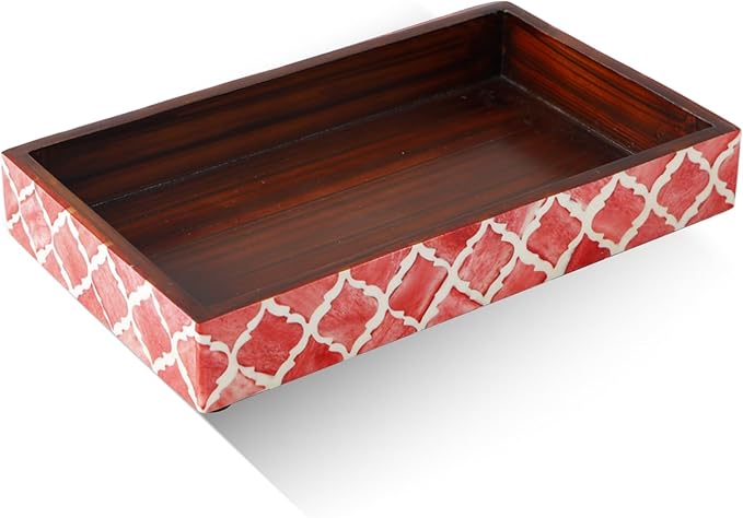 HANDICRAFTS HOME Handmade Moroccan Pattern 10x6 Towel Tray - Small Bathroom Tray, Guest Towel Holder, Decorative Napkin Holder, Bathroom Countertop Storage, Kitchen Hand Towel Holder Moroccan Red