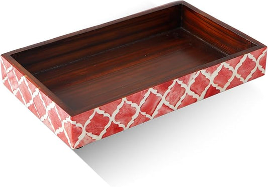 HANDICRAFTS HOME Handmade Moroccan Pattern 10x6 Towel Tray - Small Bathroom Tray, Guest Towel Holder, Decorative Napkin Holder, Bathroom Countertop Storage, Kitchen Hand Towel Holder Moroccan Red