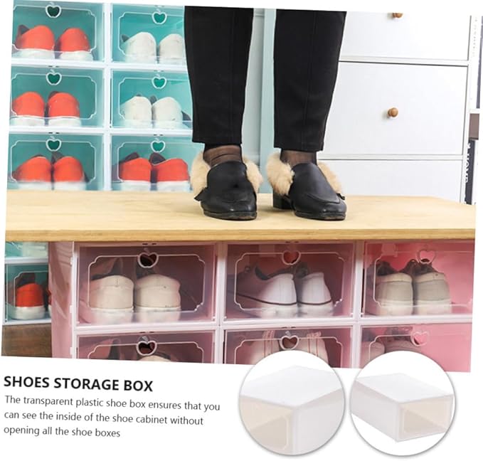 6pcs Large Capacity Plastic Shoe Storage Boxes with Flip- Design, Thickened Stackable Shoe Organizers for Closet and Home Storage