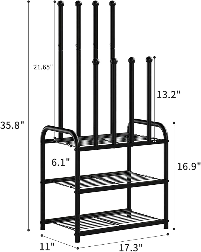 Kitsanery Shoe Rack - 3-Tier Metal Boot Rack Organizer for Entryway, Closet & Garage, Free Standing Shoe Shelf for Storage Tall Boots, Sneakers, Cowboy Boots, Black (Small - 4 Pairs)