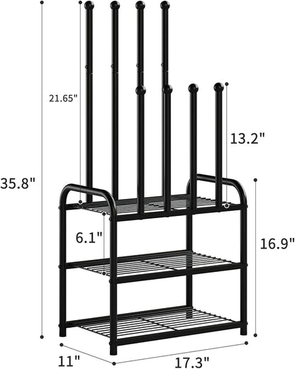 Kitsanery Shoe Rack - 3-Tier Metal Boot Rack Organizer for Entryway, Closet & Garage, Free Standing Shoe Shelf for Storage Tall Boots, Sneakers, Cowboy Boots, Black (Small - 4 Pairs)