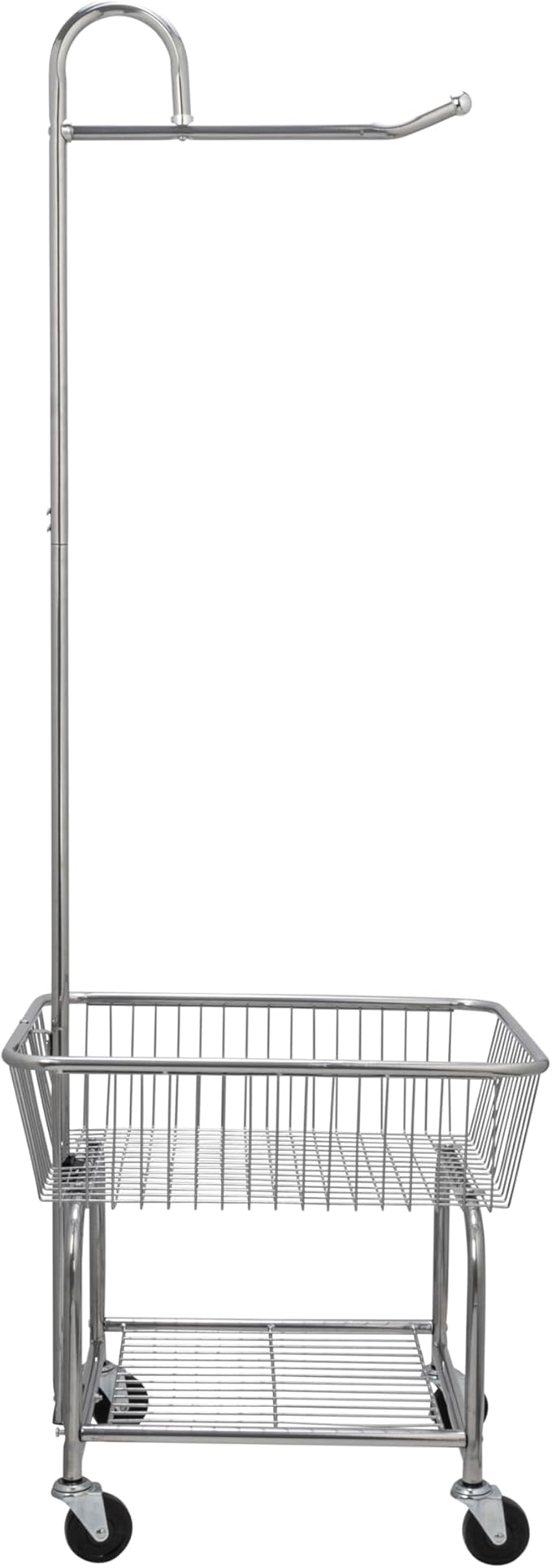 Household Essentials 6028-1 Rolling Laundry Cart with Hanging Bar - Chrome Finish, STORAGE, Metallic