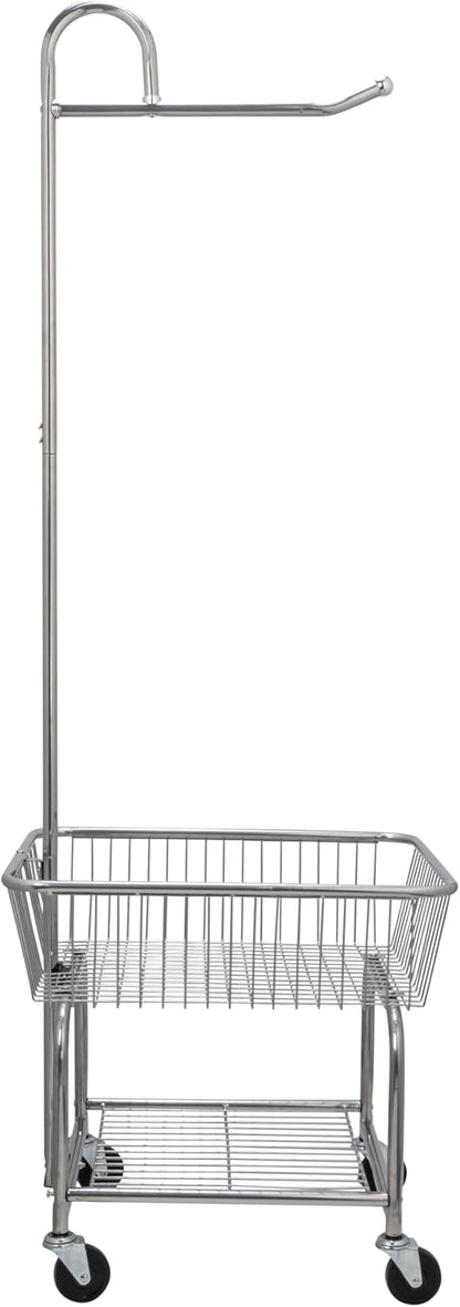 Household Essentials 6028-1 Rolling Laundry Cart with Hanging Bar - Chrome Finish, STORAGE, Metallic