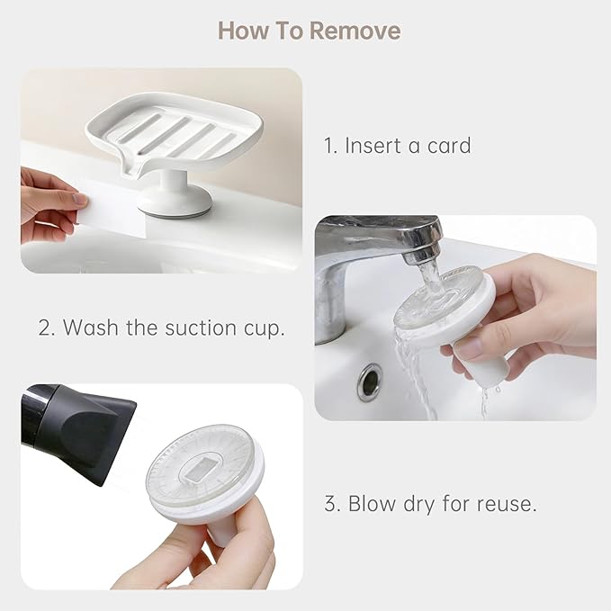PAVSTINE Self-Draining Soap Dish with Suction Cup, Stand Bar Soap Holder, No Drill Removable Sponge Tray for Shower, Bathroom, Kitchen Sink, Easy to Clean & Keeps Dry, White