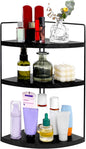 Corner Bathroom Counter Organizer Countertop Black, 3-Tier Corner Shelf Wood Vanity Tray Easy Assembly Space Saving Shelf for Kitchen, Bathroom, Dresser, Makeup, Office