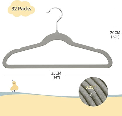 ManGotree 14 Inch Kids Velvet Hangers for Closet, Ultra-Thin Space Saving Children's Clothes Hangers, Non-Slip Felt Toddler Hanger for Youth's Clothes (32 Pack, Grey)