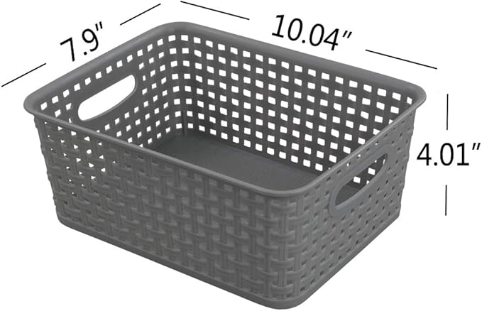 Sandmovie Grey Plastic Rattan Storage Baskets, 6 Packs