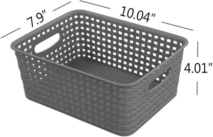 Sandmovie Grey Plastic Rattan Storage Baskets, 6 Packs
