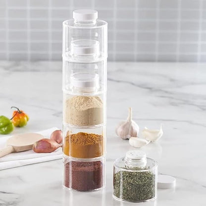 6 Pcs Stackable Tower Transparent Pot Seasoning Bottle Kitchen Storage
