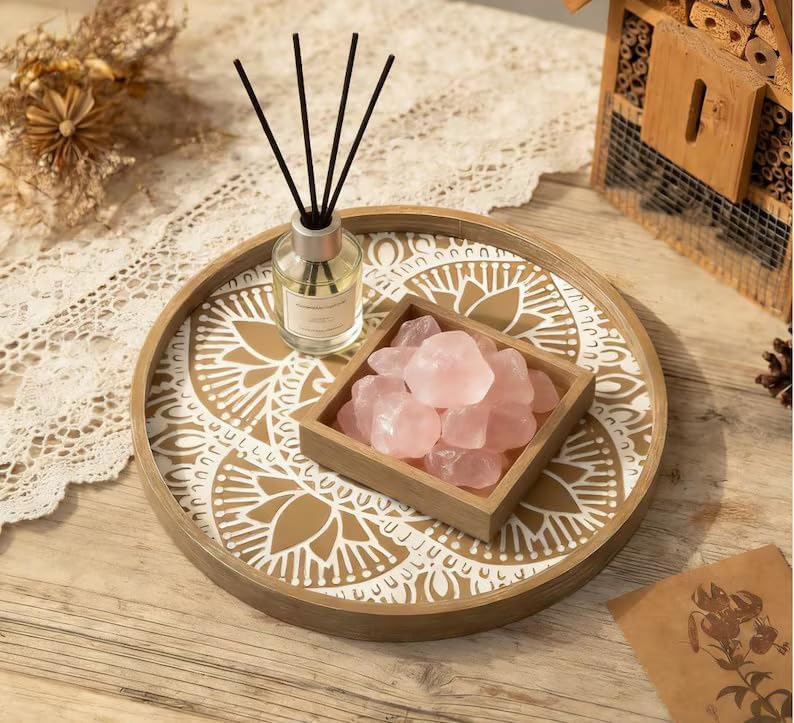 Hanobe Round Boho Decorative Tray for Coffee Table, Vintage Mandala Pattern - Image 4