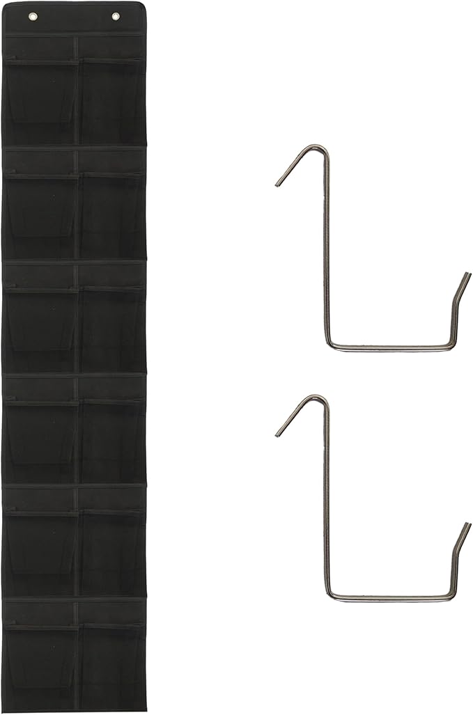 Black Over Door Shoe Organizer, 12 Large Pockets Hanging Storage for Closet Organization, Space Saving Shoe Rack and Accessory Holder