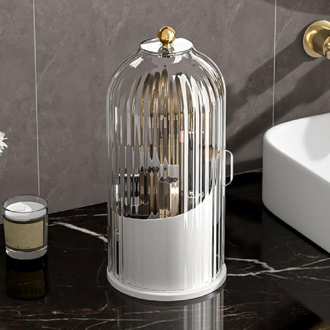 Concealed Toothbrush Holder,Toothbrush Holders with Sliding Lid, Rotating 3 Slots Bathroom Organizer Countertop,Waterproof Dustproof Beauty Brushes Storage,Cosmetics Display Case for Vanity Bathroom