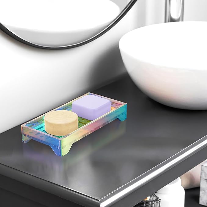 NiHome Self Draining Acrylic Soap Dish Fit for Kitsch, Durable Bathroom & Kitchen Soap Holder with 360° Airflow, Slotted Design to Keep Soap Bars Dry & Free from Residue, Easy to Clean(Iridescent)