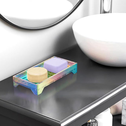 NiHome Self Draining Acrylic Soap Dish Fit for Kitsch, Durable Bathroom & Kitchen Soap Holder with 360° Airflow, Slotted Design to Keep Soap Bars Dry & Free from Residue, Easy to Clean(Iridescent)