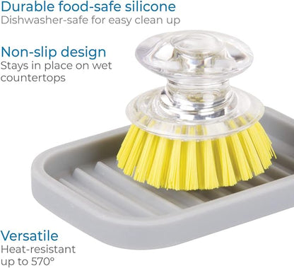 iDesign Silicone Soap Dish, Soap Saver, and Kitchen Sponge Holder, The Lineo Collection – Rectangular, 5" x 3.5" x 5", Gray