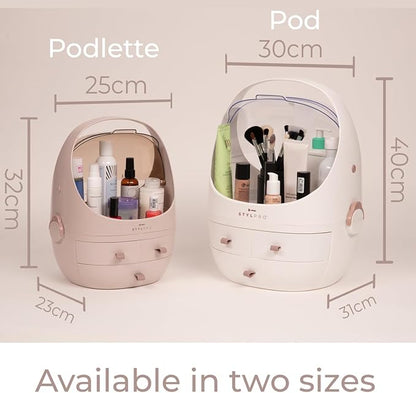STYLPRO Beauty Storage Pod, Cosmetics & Skincare Organiser with 3 Drawers, Detachable Lid, Dustproof Cover & Travel Handle for Dresser, Bedroom, Bathroom & Home Organisation