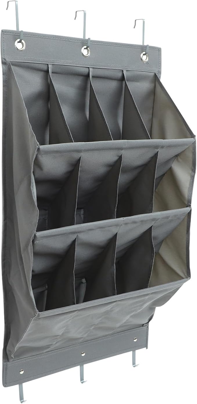 TOYANDONA Multi-Function over the Door Organizer Bag with 12 Gray Oxford Cloth Pockets, Large Capacity Wall Hanging Storage Pouch for Home Closet Shoe and Accessory Organization