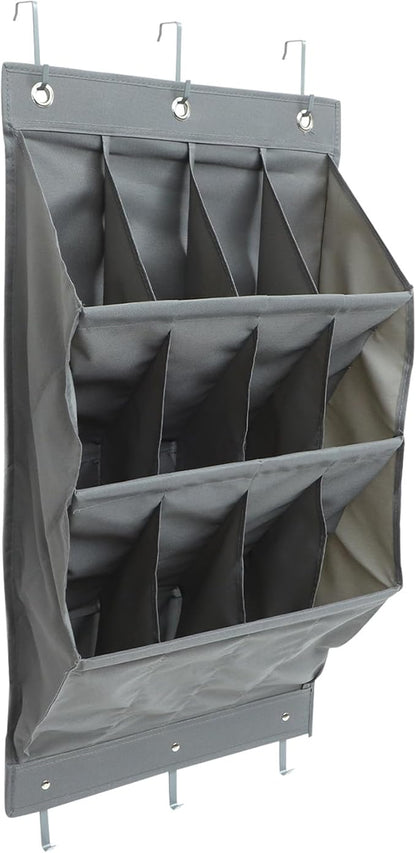 TOYANDONA Multi-Function over the Door Organizer Bag with 12 Gray Oxford Cloth Pockets, Large Capacity Wall Hanging Storage Pouch for Home Closet Shoe and Accessory Organization