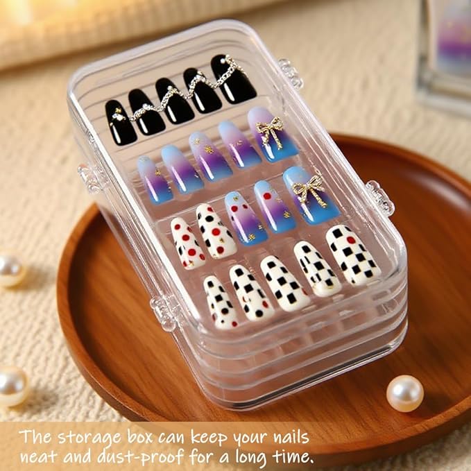 Tri-Fold Press On Nail Boxes Portable Nail Display box, Clear PET Plastic Storage Box for Fake Nails with Adhesive Double Sided Tape nails packaging for press ons