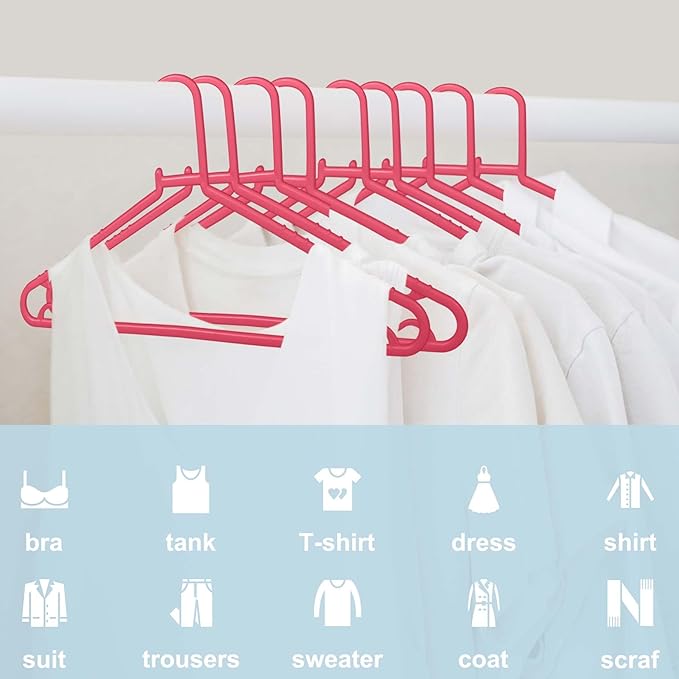 Byomostor Plastic Hangers 50 Pack, Light Weight Durable Clothes Hangers with Hooks Standard Size G-Shape&Non-Slip Coat Hangers for Everyday Use (Pink)