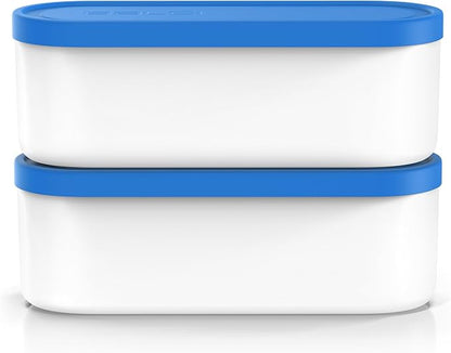 BALCI Ice Cream Containers - 2 Quart Ea. (Set of 2) - Premium Reusable Freezer Storage for Homemade Ice Cream Tub for Sorbet, Frozen Yogurt - Flexible Silicone Lids, Long Scoop, Stackable - Blue