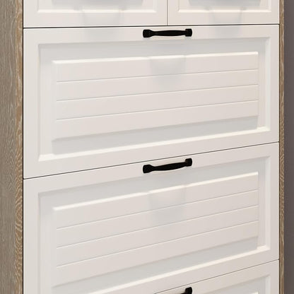 Vibe & Dine Shoe Cabinet, Entryway Shoe Storage Cabinet with 3 Flip Doors and 2 Drawers, 2-in-1 Wooden Shoe Rack Organizer with Coat Hooks for Hallway Cloakroom, Oak Color