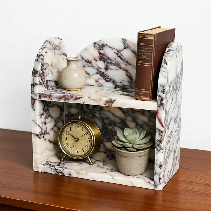 DUANYAN Marble Bathroom Counter Organizers and Storage, 2-Tier Luxurious Makeup Organizer for Perfume Cosmetic Skincare Jewelry, Natural Marble Counter Shelf, No Assembly Required