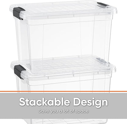 Superio Clear Storage Box with Lid, 26 Quart Plastic Container Bins for Organizing, Stackable Crates, BPA Free, Non Toxic, Odor Free, Organizers for Home, Office, School, and Dorm, 10 Pack