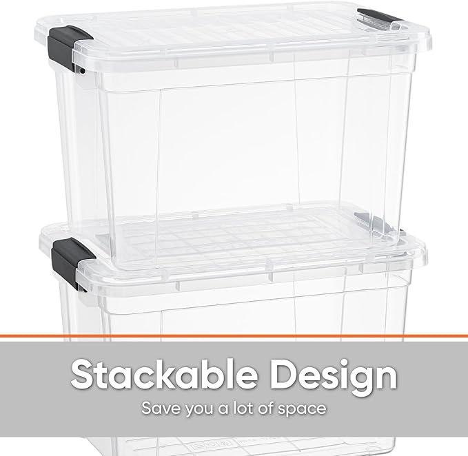 Superio Clear Storage Box with Lid, 49 Quart Plastic Container Bins for Organizing, Stackable Crates, BPA Free, Non Toxic, Odor Free, Organizers for Home, Office, School, and Dorm, 10 Pack
