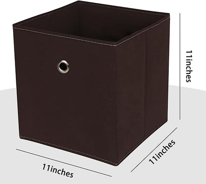 Foldable Storage Cubes Bins ,11 Inch Cloth Storage Cube Fabric Storage Box Cubes Organizer Baskets with Dual Handles for Home Organizer Set of 3 (Brown)