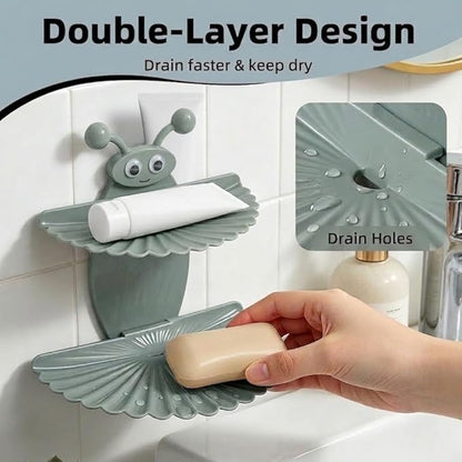 2PCS Double-Deck Soap Dish Holder for Shower, Bee Shape Wall Mounted Soap Holder with Strong Adhesive, Self Draining Soap Tray, No Drilling Bathroom Accessories, Nordic Blue