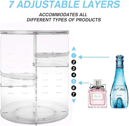 Rotating Makeup Organizer, DIY 8 Adjustable Layers 360 Spinning Skincare Organizer, Lazy Susan Rack Cosmetic Carousel Storage Shelf with Brush Holder for Vanity Bathroom Countertop,Clear