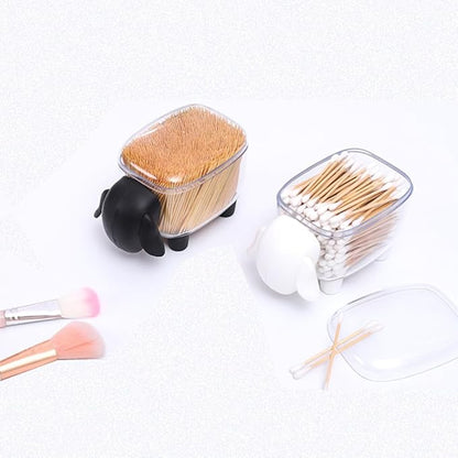 2-Pack Sheep Acrylic Cotton Ball & Qtip Dispenser with Lid | Adorable Sheep-Shaped Vanity Organizer Canisters for Bathroom Countertops | Stylish Black/White Set - Gift