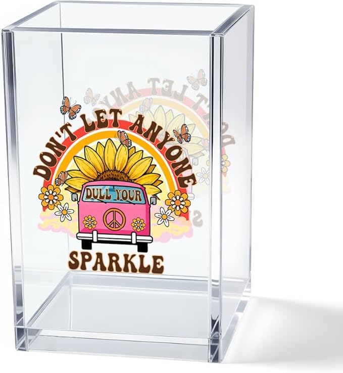 Don't Let Anyone Dull Your Sparkle Acrylic Makeup Brush Organizer Holder, Motivational Boho Vanity Desk Accessories for Home Office Decor, Inspirational Gifts for Women Girl Daughter Coworker