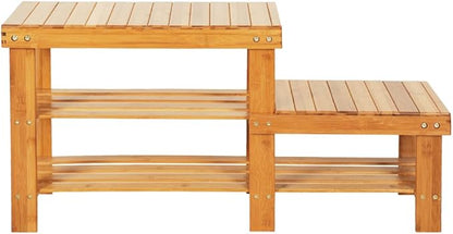 Bamboo shoe rack with storage shelf, three-layer wooden shoe rack, can hold 551 pounds, very suitable for corridor, bathroom, living room and corridor entrance (Wood color (children's version))
