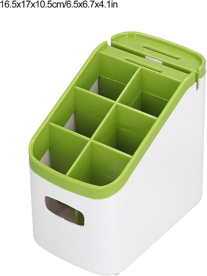 Tissting Cutlery Storage Box with Knife Rack, 6 Compartment Storage Organizer for Flatware, Forks, Knives, Spoons and Brushes, Multipurpose Tableware Rack for Kitchen Countertop(6.5x6.7x4.1in)