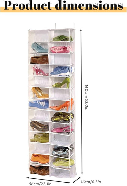 Over The Door Sweatshirt Organizer Hanging Clear Door Shoe Organizer with 26 Pocket Foldable Heavy Duty Toy Storage Over The Hoodie