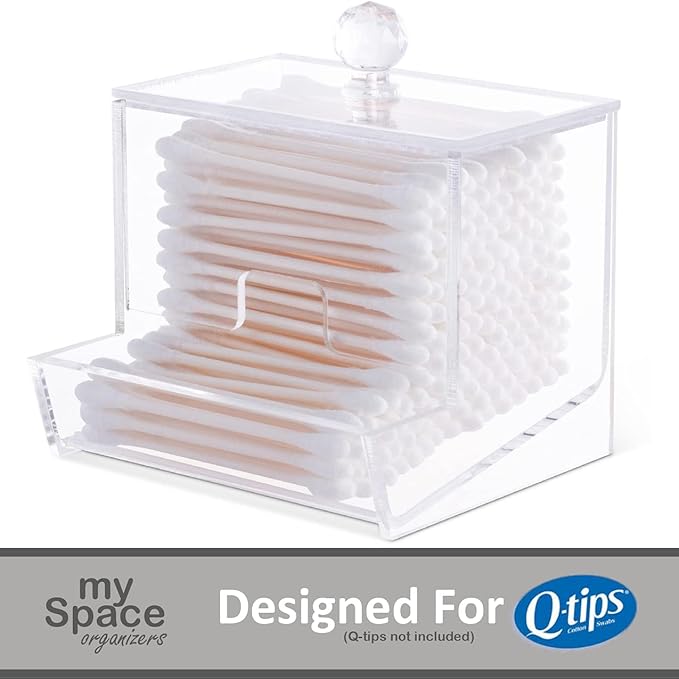 My Space Organizers Acrylic Qtip Holder - For Qtip Brand Cotton Swab Dispenser, Modern Bathroom Decor, Countertop Bathroom Vanity Storage