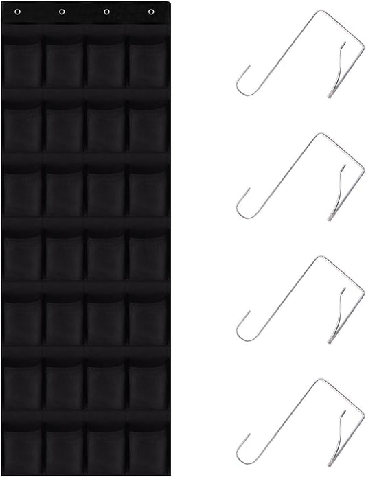 28 Mesh Pockets Hanging Shoe Organizer, Over the Door Shoe Organizer，Closet Storage Holder for Back of Door Storage Holder for Back of Door(Black)