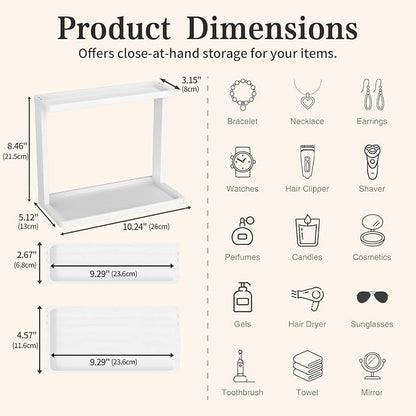 PEKER Bamboo Bathroom Organizer Countertop – Small Vanity Storage Shelf for Makeup, Perfume, Skincare – Natural Cosmetics Display Rack for Dresser, Sink, Kitchen –White