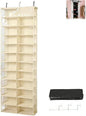 Hoodie Sweatshirt Storage Hack, Door Hanging Shoe Rack Organizer, 26-Pocket Clear Holder, Large 63" x 22" Foldable Behind The Door Organizer (Beige 1PC)