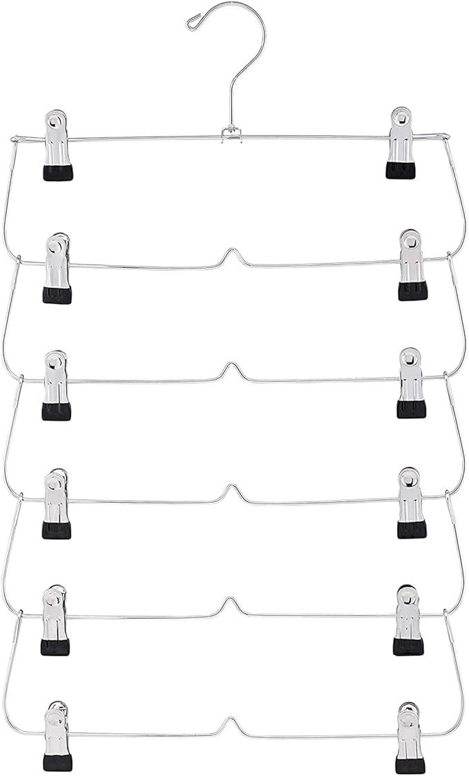 USTECH 6 Tier Skirt Hangers Closet Space Saver with Clips for Pants, Shorts, Skirts, Leggings - 3 Pack
