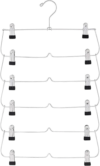 USTECH 6 Tier Skirt Hangers Closet Space Saver with Clips for Pants, Shorts, Skirts, Leggings - 3 Pack