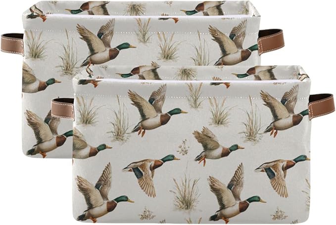 Mallard Ducks Reeds Square Baskets Storage Bins Foldable Fabric Organizer Bin Open Home Shelf Baskets