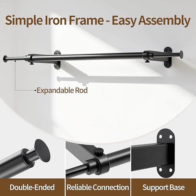 Luxspire Wall Mounted Clothes Rack, Industrial Pipe Clothing Rack, 28" Heavy Duty Extendable Iron Garment Bar, Multi-Purpose Hanging Rods for Clothes Bedroom, Laundry Room, Closet 2 Pack, Black
