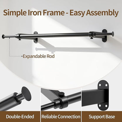Luxspire Wall Mounted Clothes Rack, Industrial Pipe Clothing Rack, 28" Heavy Duty Extendable Iron Garment Bar, Multi-Purpose Hanging Rods for Clothes Bedroom, Laundry Room, Closet 2 Pack, Black