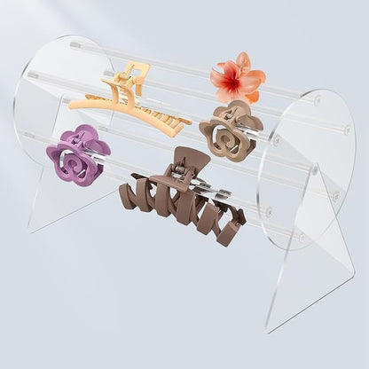 Acrylic Claw Clip Organizer, 360 Degree Rotating Holder, Transparent Storage Rack, Reusable Hair Clip Display Stand for Vanity, Dressing and Beside Table, Clear Stand for Women and Girls