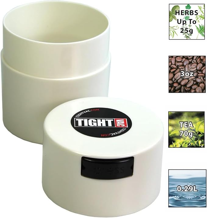 Tightvac - Premium Airtight Herb Storage Container - Holds ½ oz to 3 ounces - Keep Your Herbs and Dry Goods Fresh and Flavorful. White
